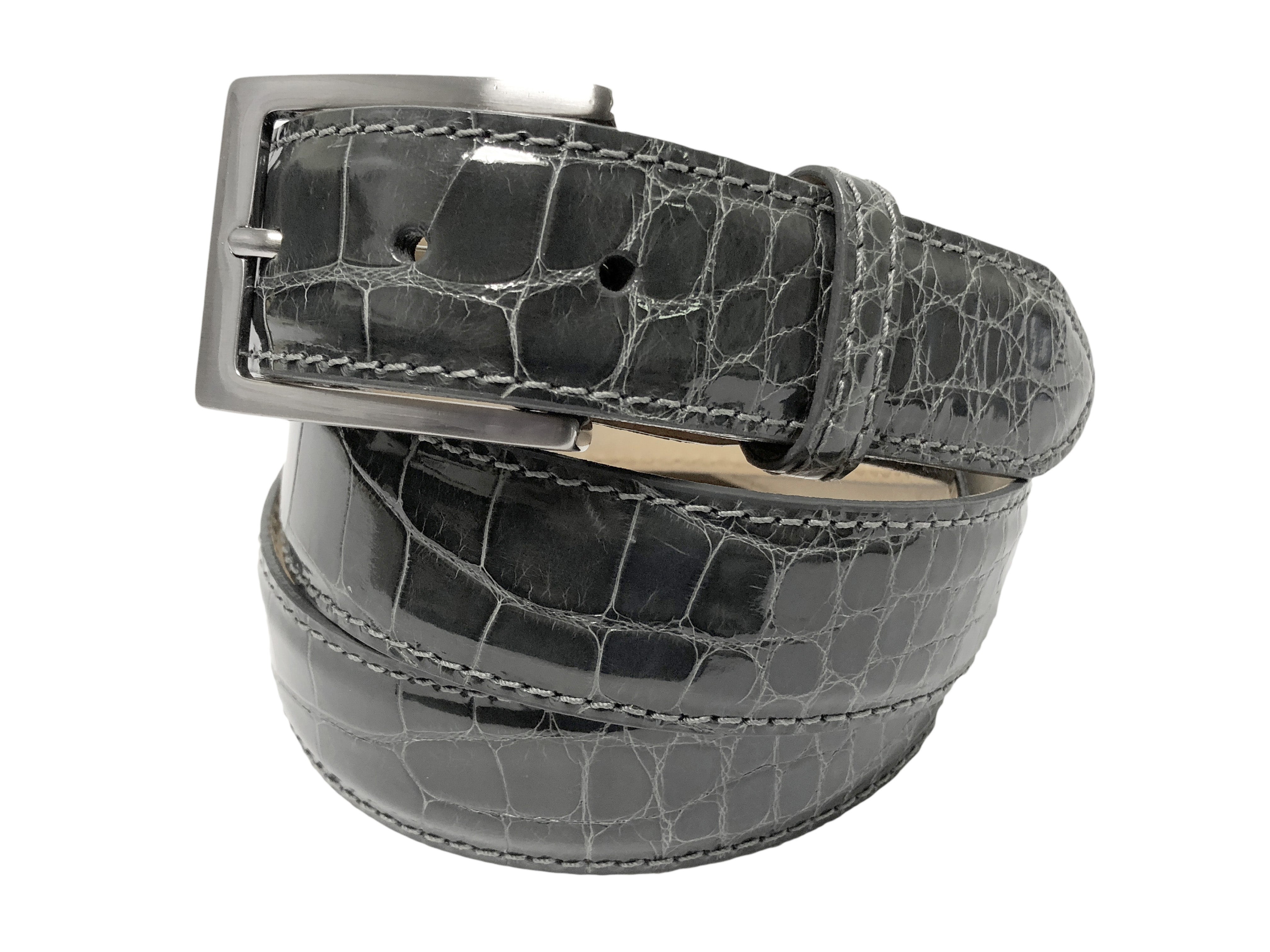 Alligator Skin Glossy Belt Dark Gray