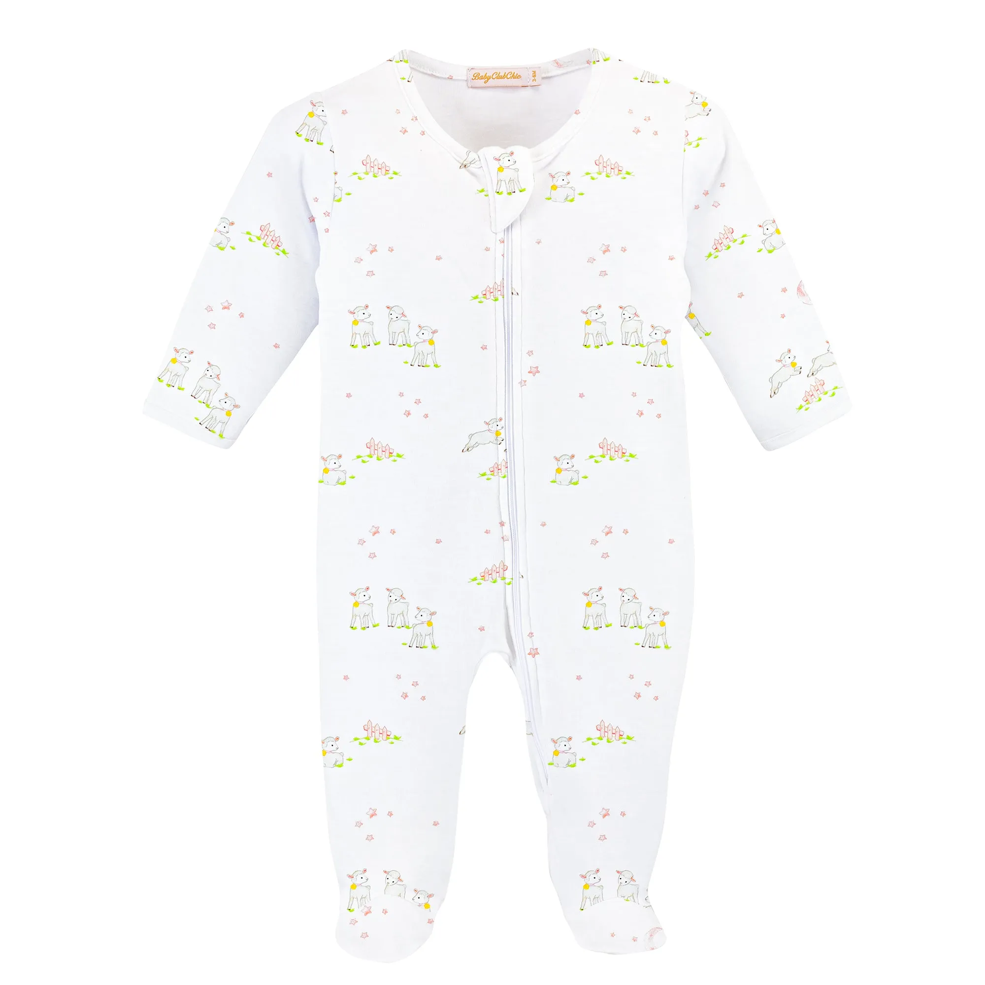 Baby Club Chic - Pink Baby Lambs Zip Footie