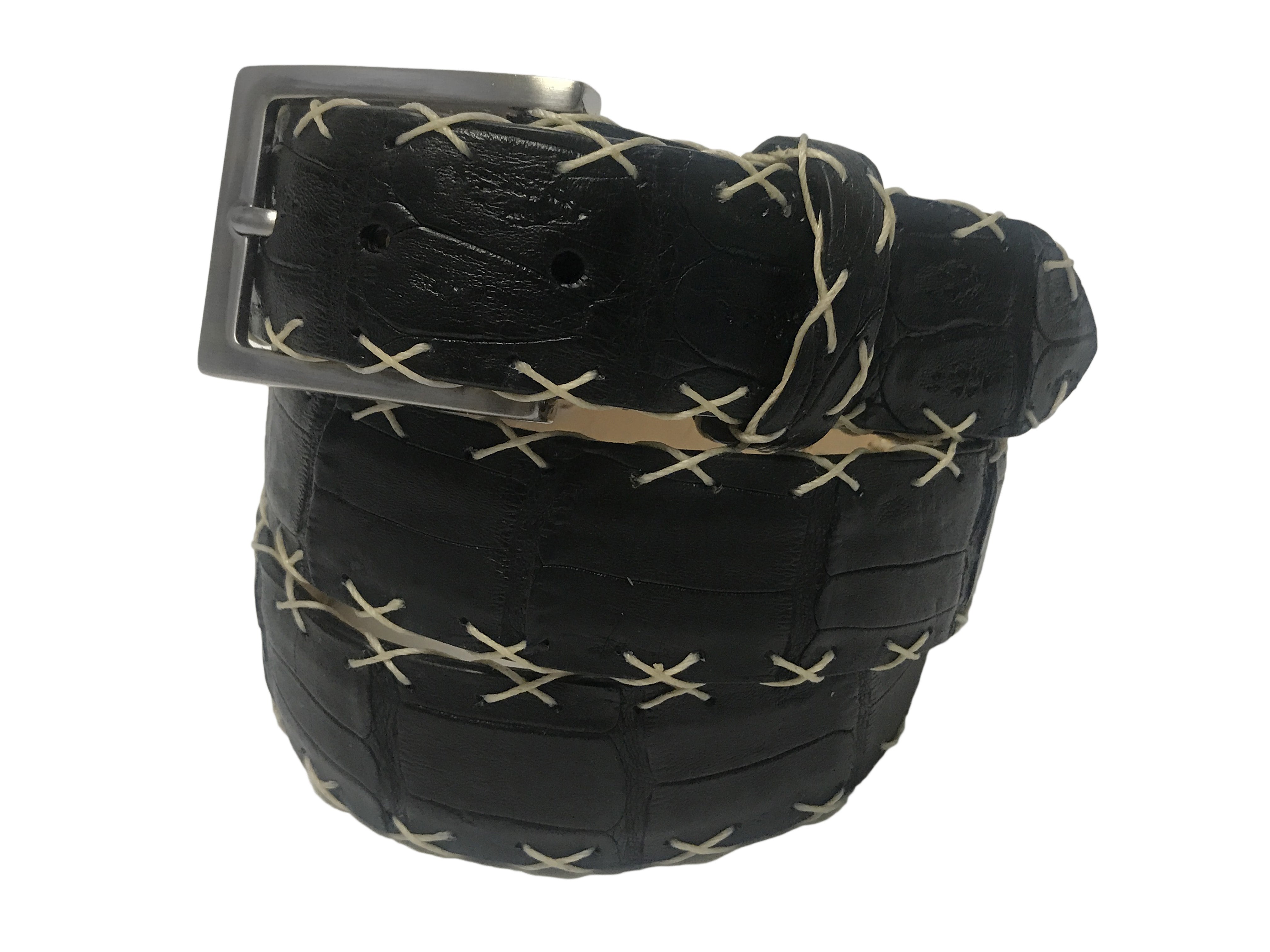 Caiman Skin Cross Stitch Belt Black