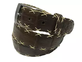 Caiman Skin Cross Stitch Belt Brown