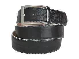 Calf Skin Alligator Embossed Belt Black / White Stitch