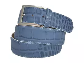 Calf Skin Alligator Embossed Belt Blue / White Stitch