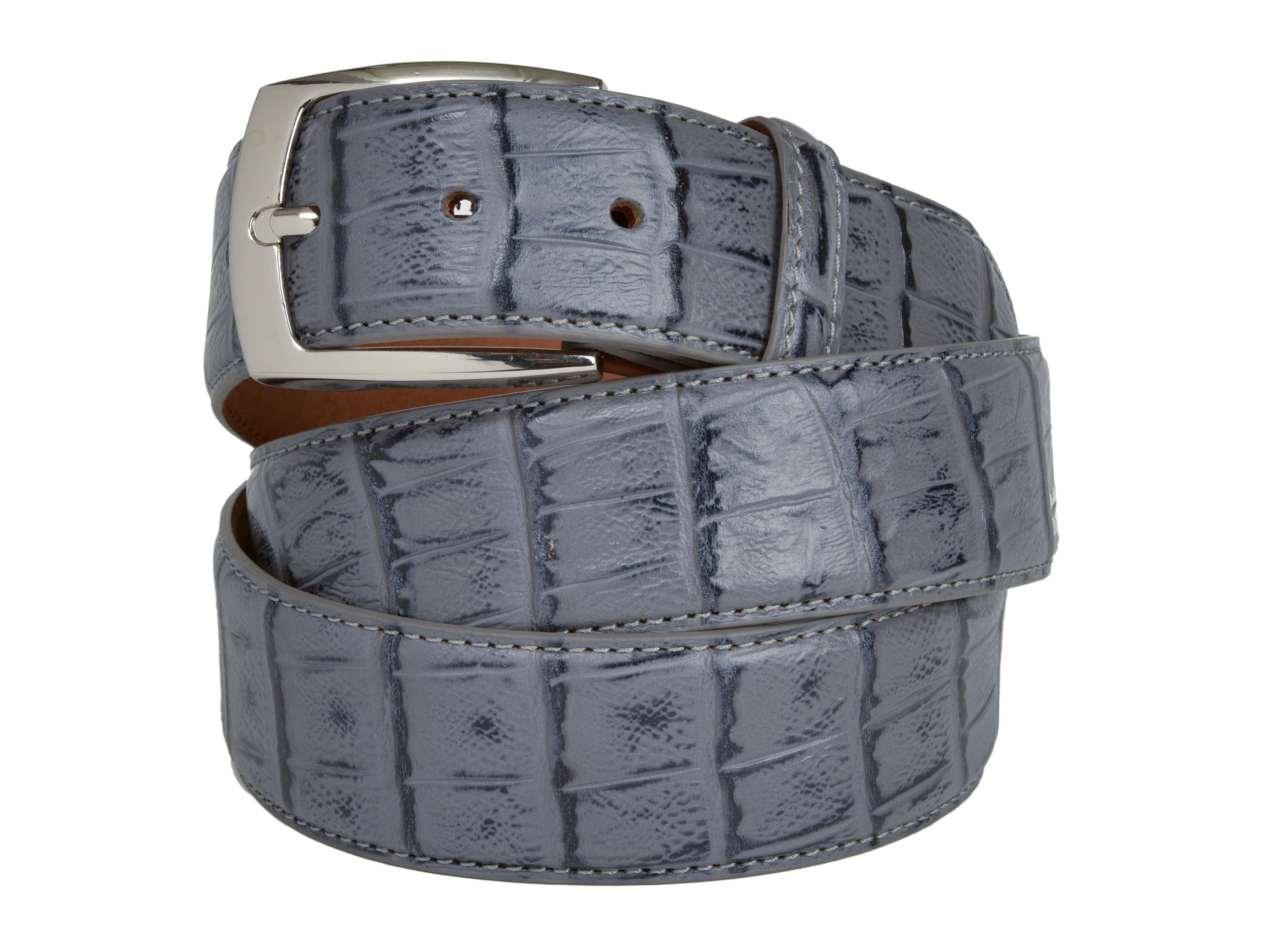 Calf Skin Alligator Embossed Belt Gray/Black