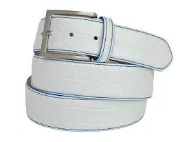 Calf Skin Alligator Embossed Belt White / Blue Stitch