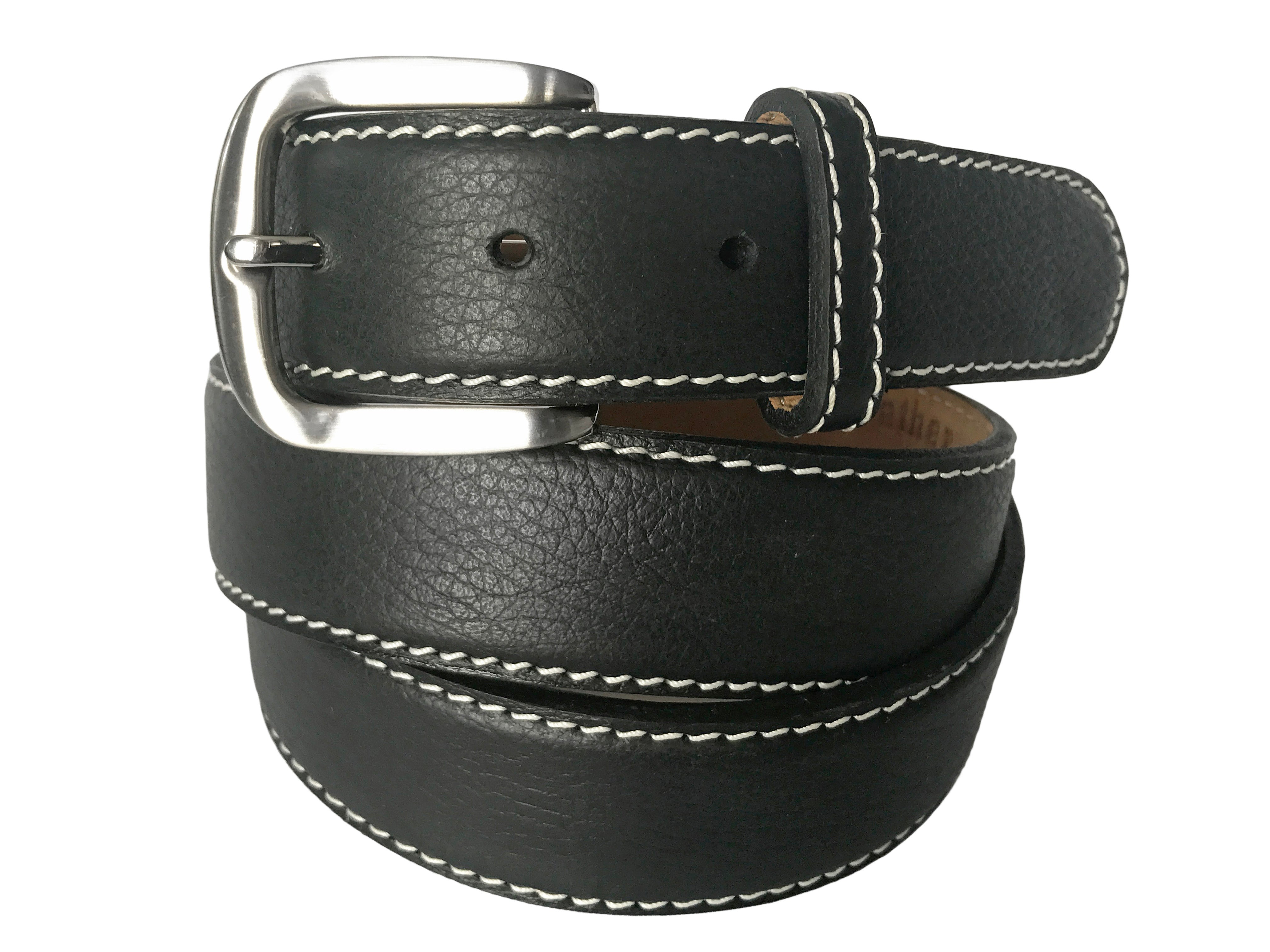 Calf Skin Pebble Belt Black / White Stitch