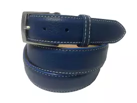 Calf Skin Pebble Belt Blue / White Stitch