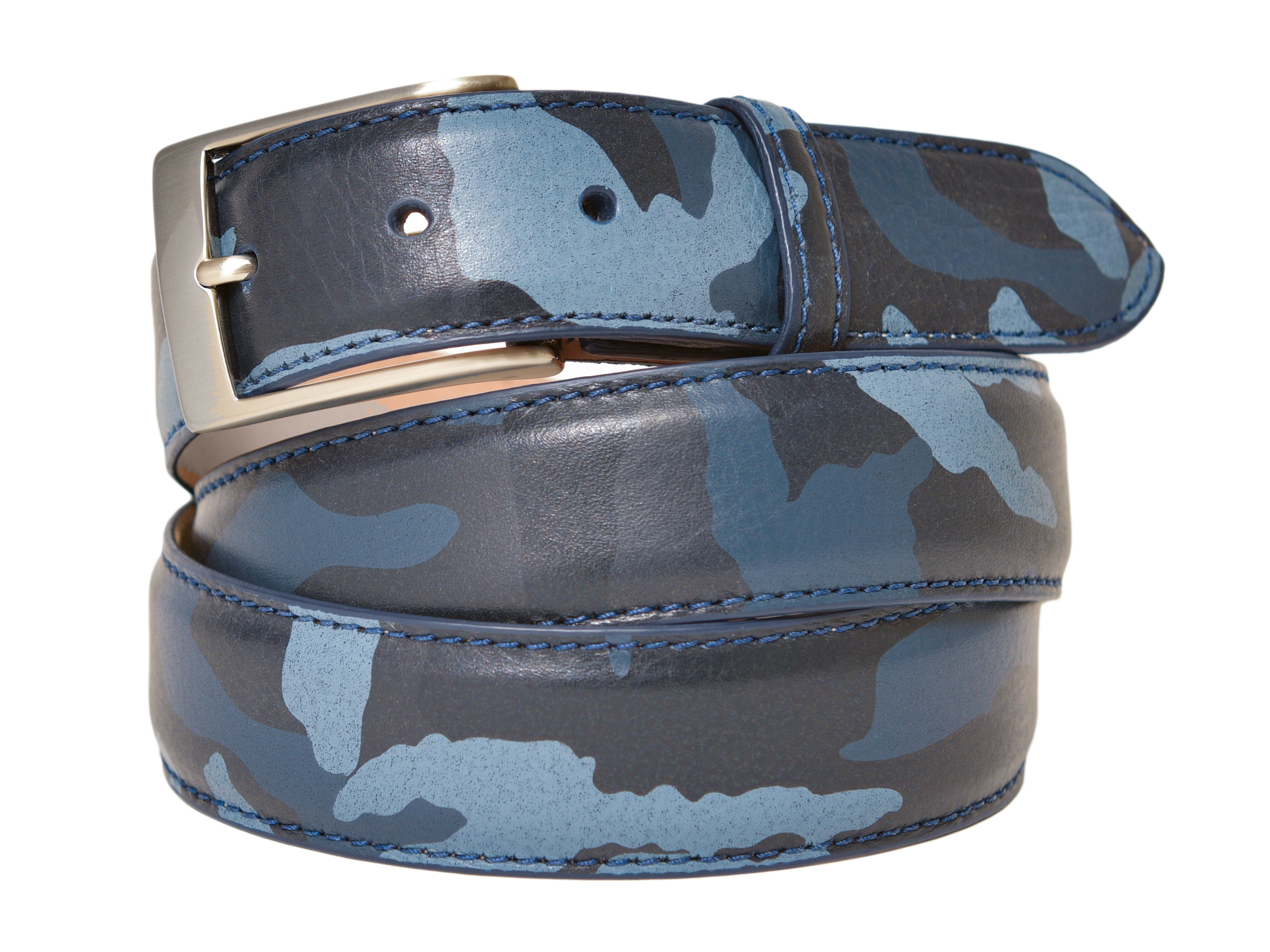 Calf Skin Pebble Belt Blue Camo