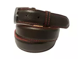 Calf Skin Pebble Belt Brown / Red Stitch & Edge