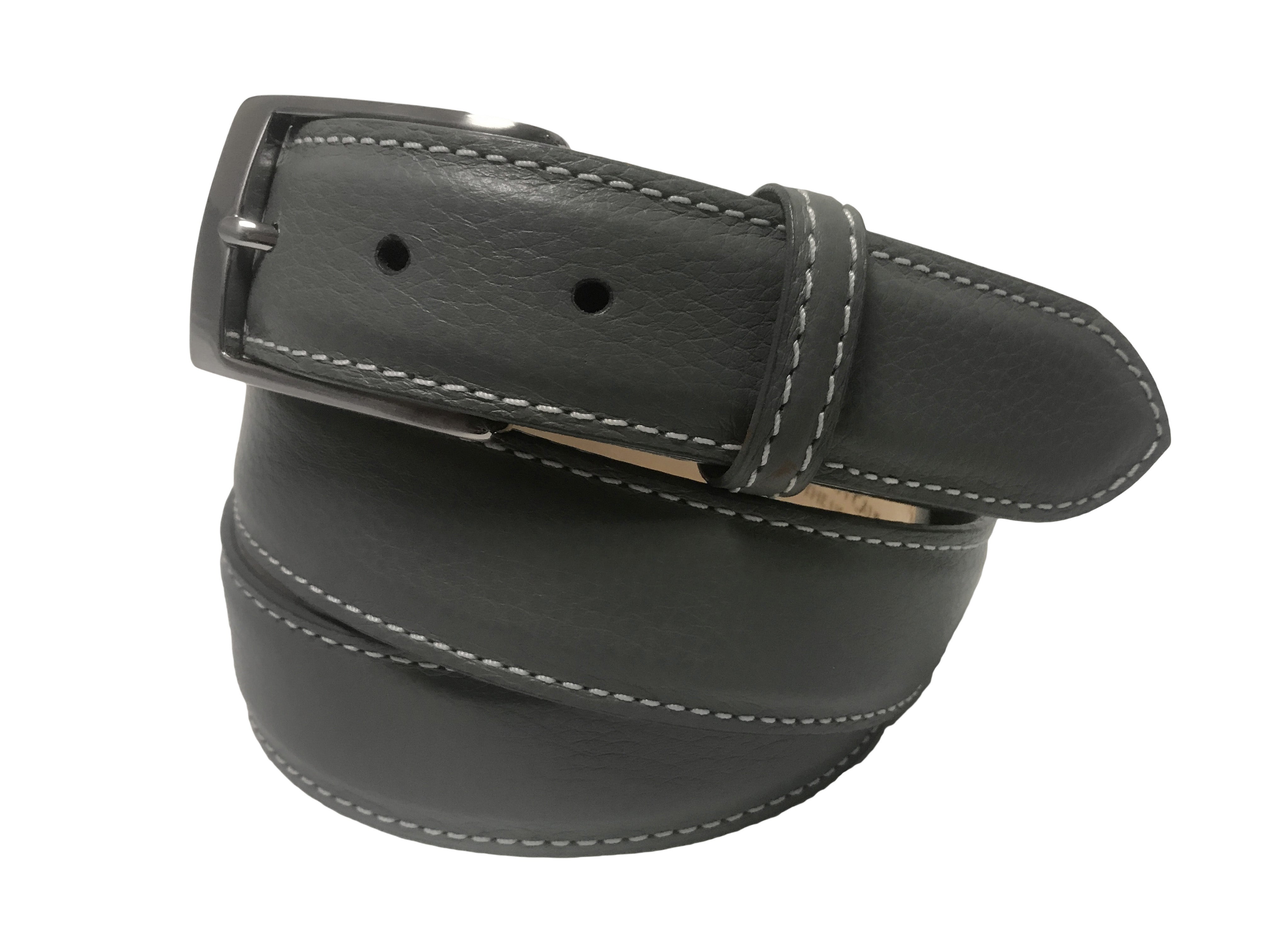 Calf Skin Pebble Belt Gray / White Stitch