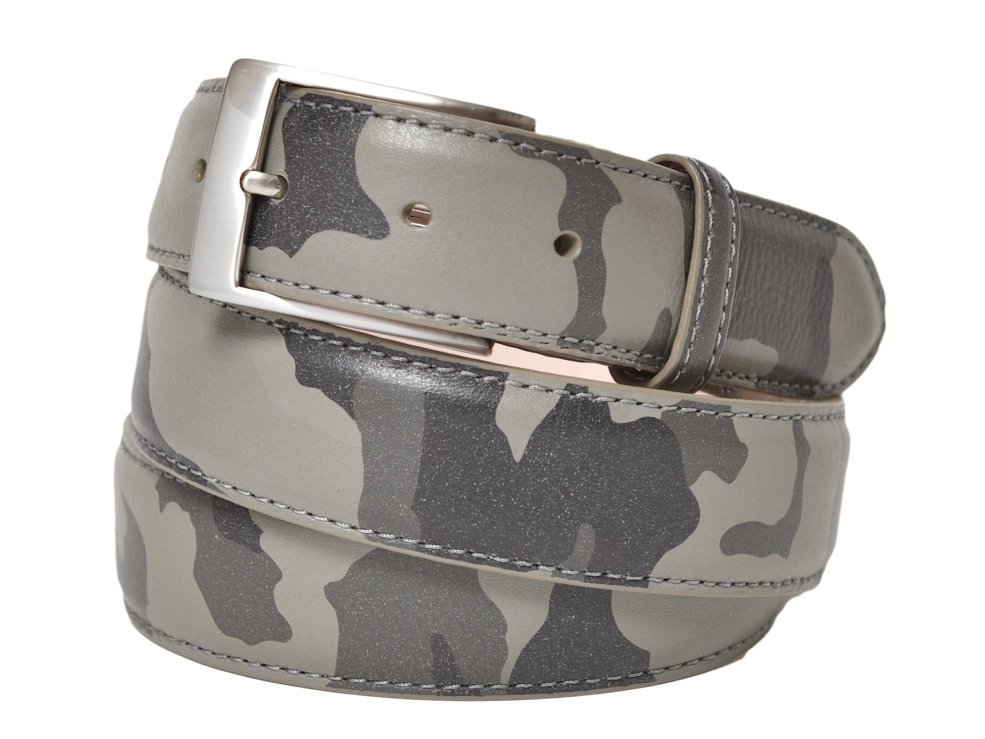 Calf Skin Pebble Belt Gray Camo