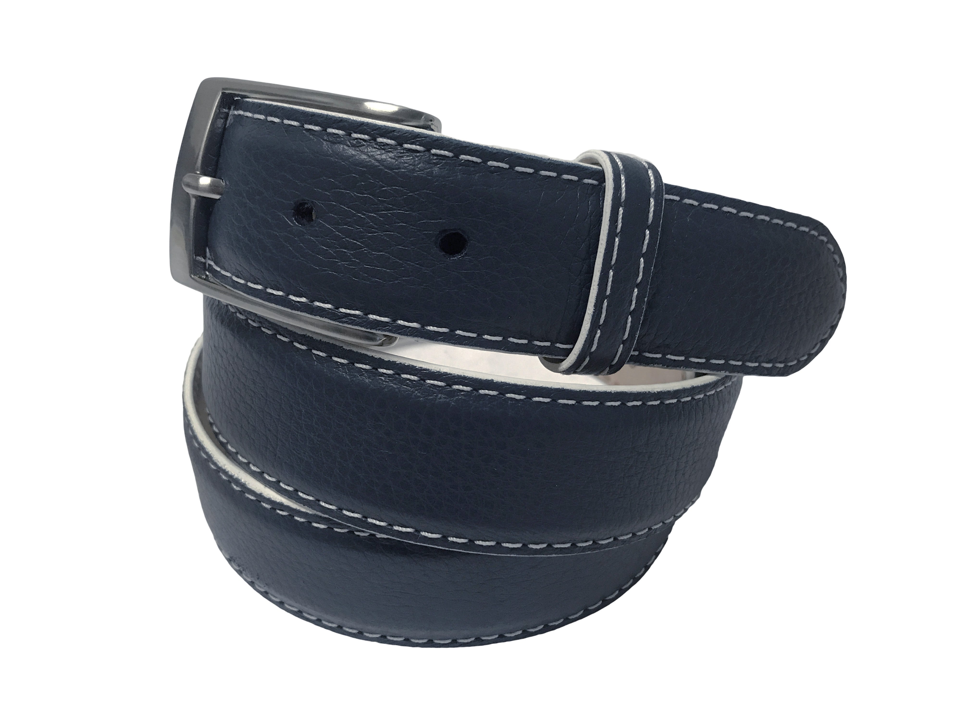 Calf Skin Pebble Belt Navy / White Stitch & Edge