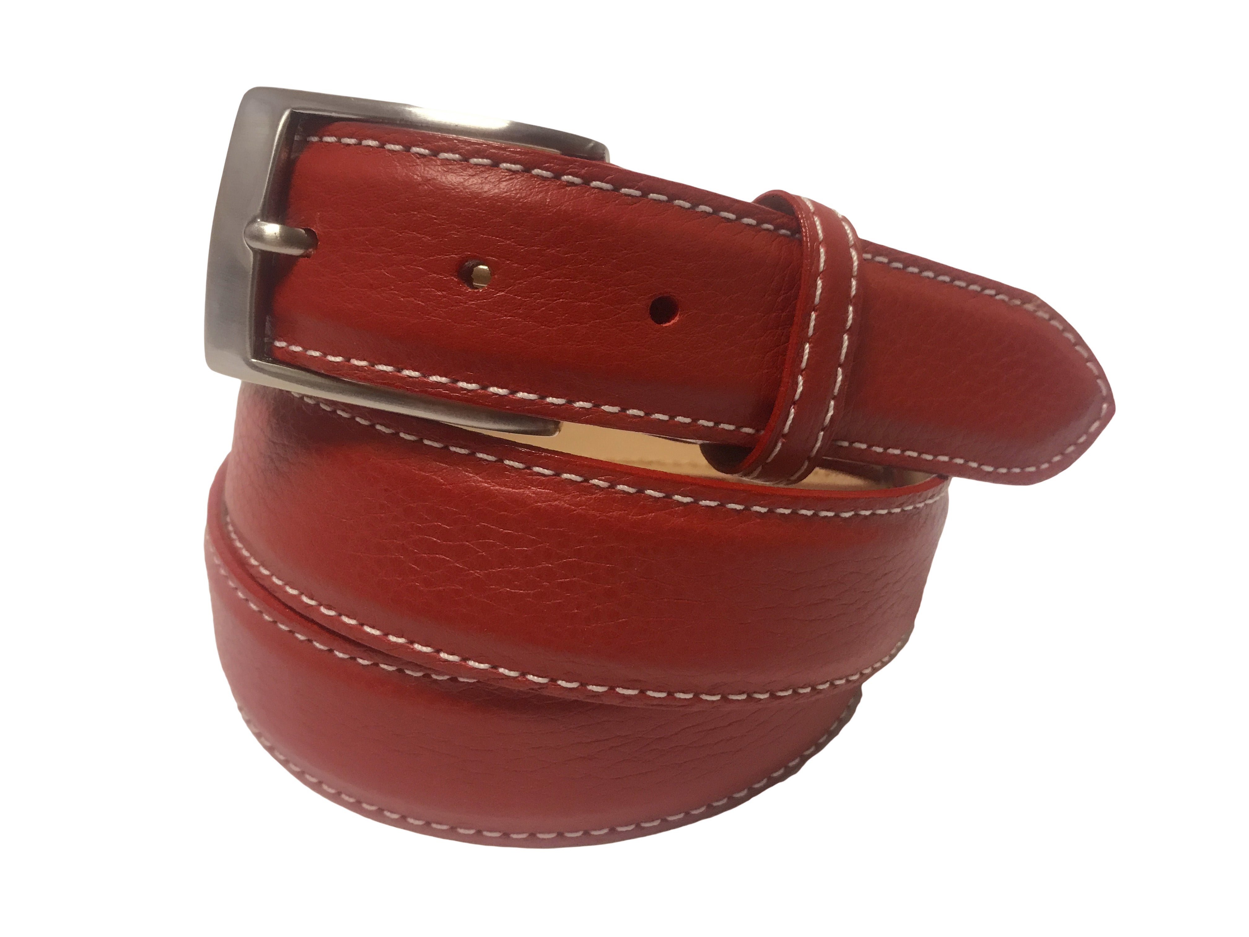 Calf Skin Pebble Belt Red / White Stitch