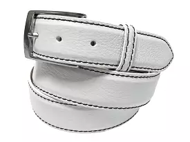 Calf Skin Pebble Belt White / Black Stitch