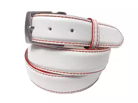 Calf Skin Pebble Belt White / Red Stitch & Edge