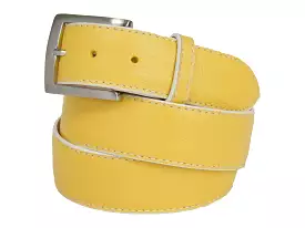 Calf Skin Pebble Belt Yellow / White Stitch