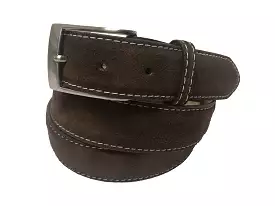 Calf Skin Suede Belt Brown / White Stitch