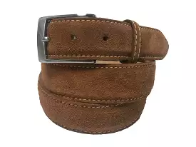 Calf Skin Suede Belt Tan / White Stitch