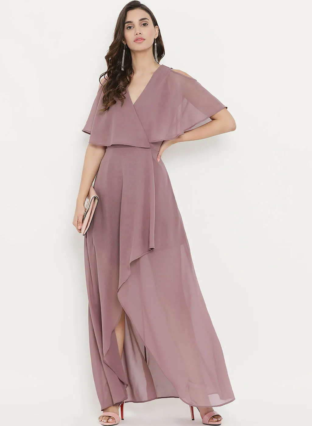 Cold Shoulder Cape Asymmetric Dress