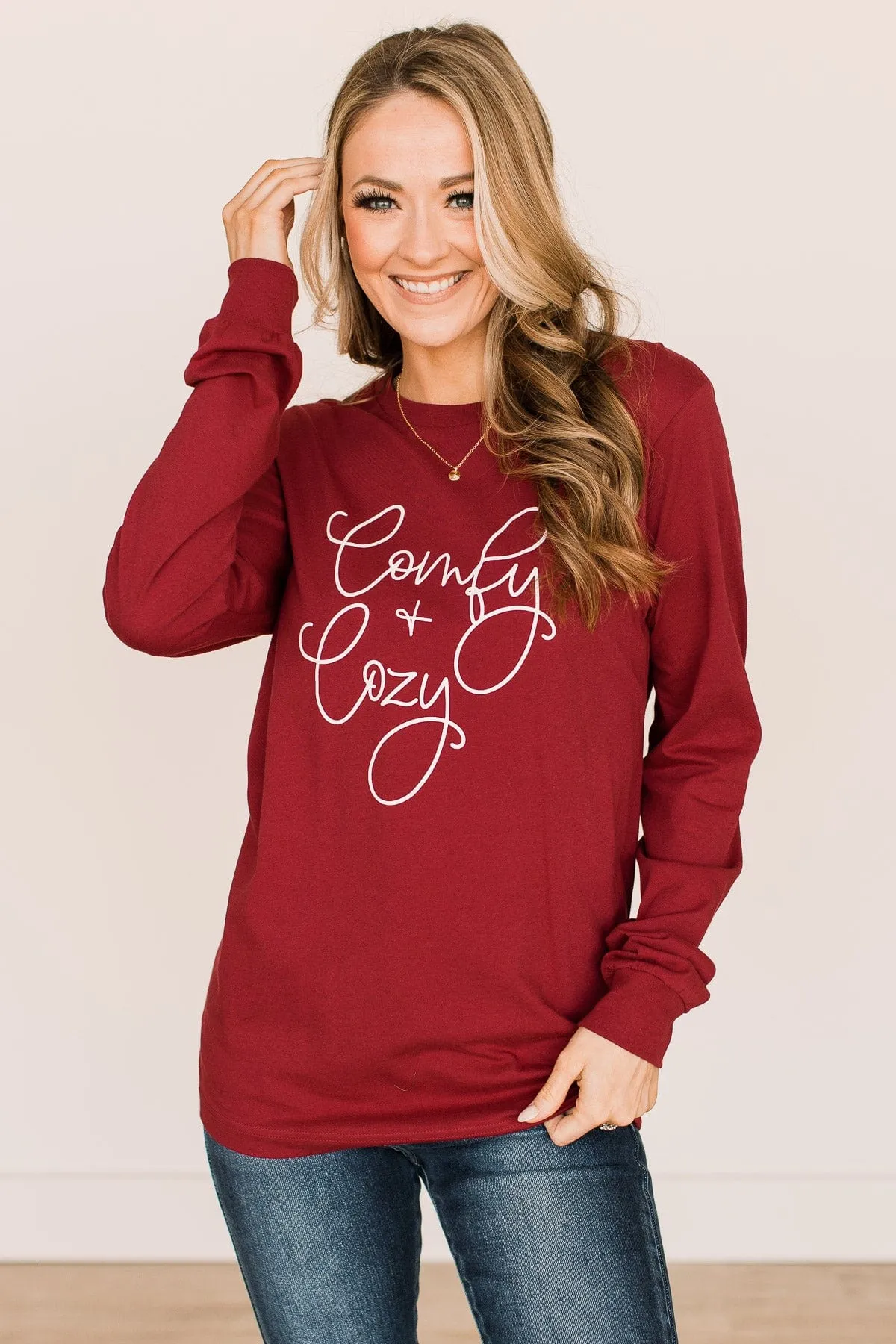 Comfy & Cozy Graphic Tee- Cardinal Red