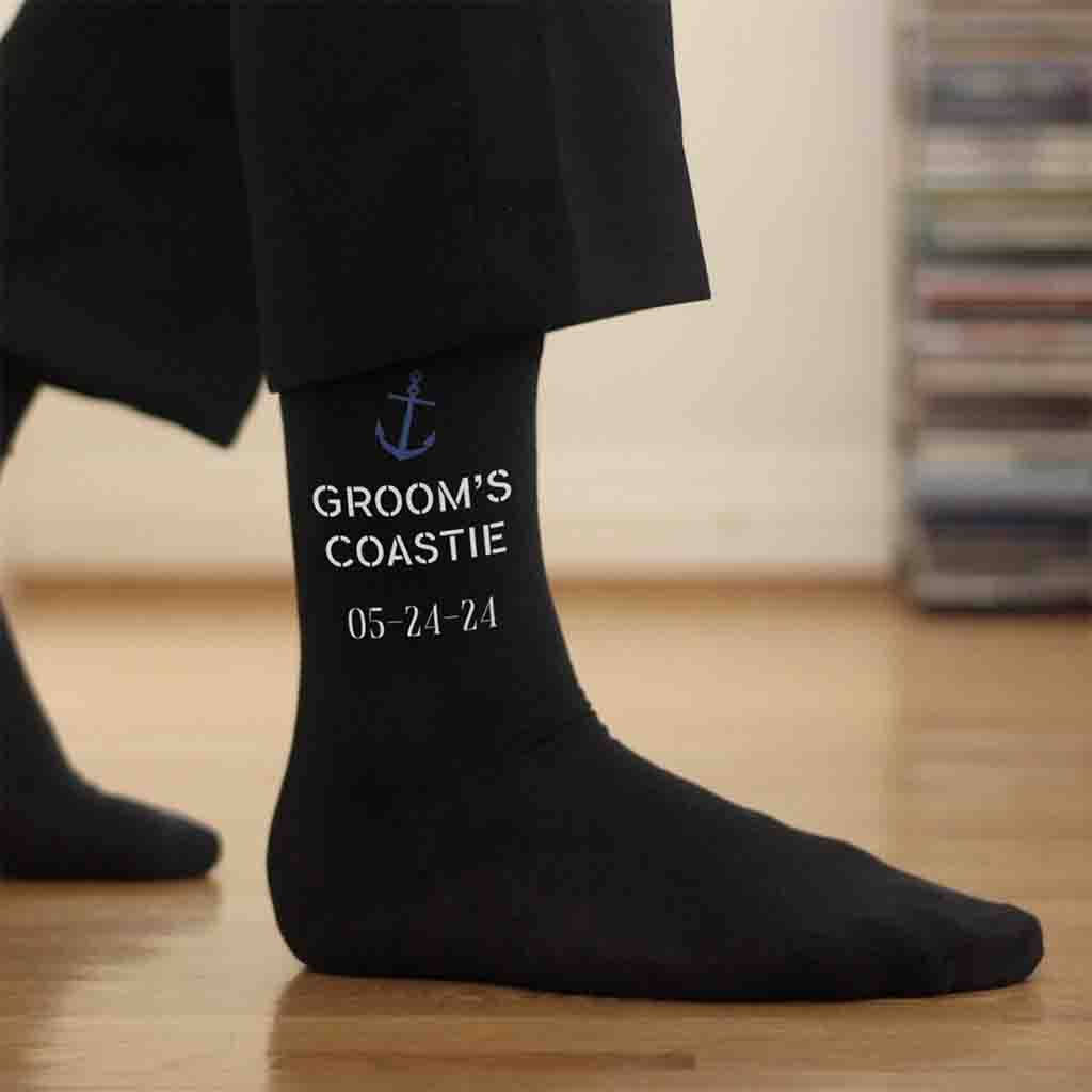 Groom’s Coastie - Personalized Wedding Socks with Date