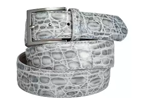 Limited Edition Calf Skin Alligator Embossed Belt White/Silver-Gray