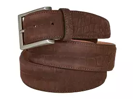 Limited Edition Calf Skin Alligator Embossed Suede Belt Brown