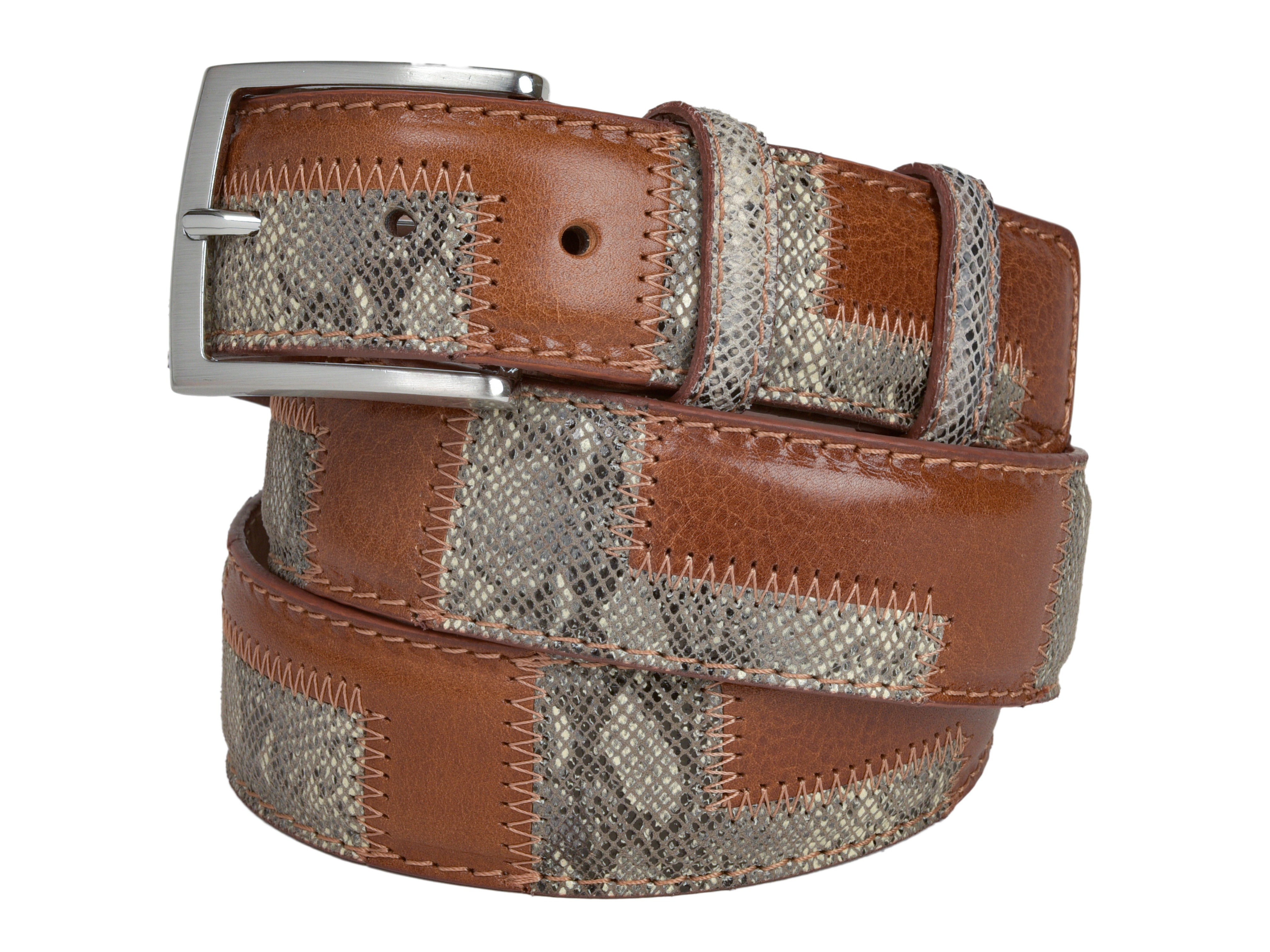 Limited Edition Duo-Skin Python Calf Patchwork Belt Cognac/Natural