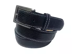 Lizard Skin Belt Navy / White Stitch