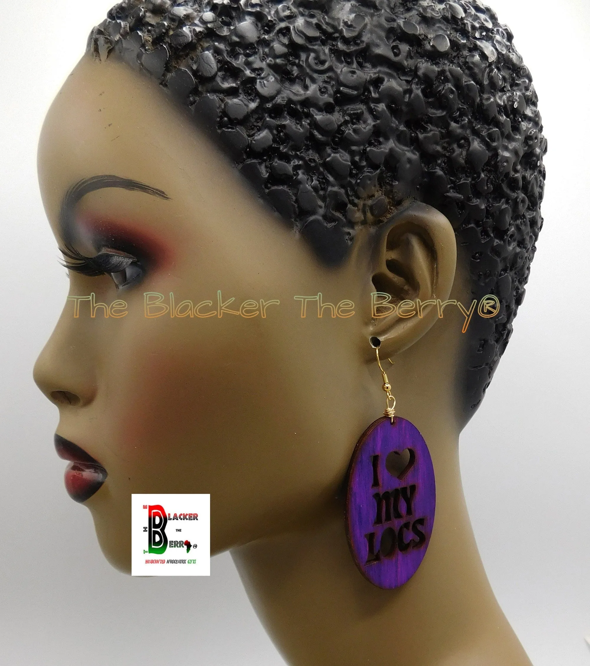 Loc Earrings I love my locs Jewelry Purple Wooden Dreads Dreadlocks Black Owned Business