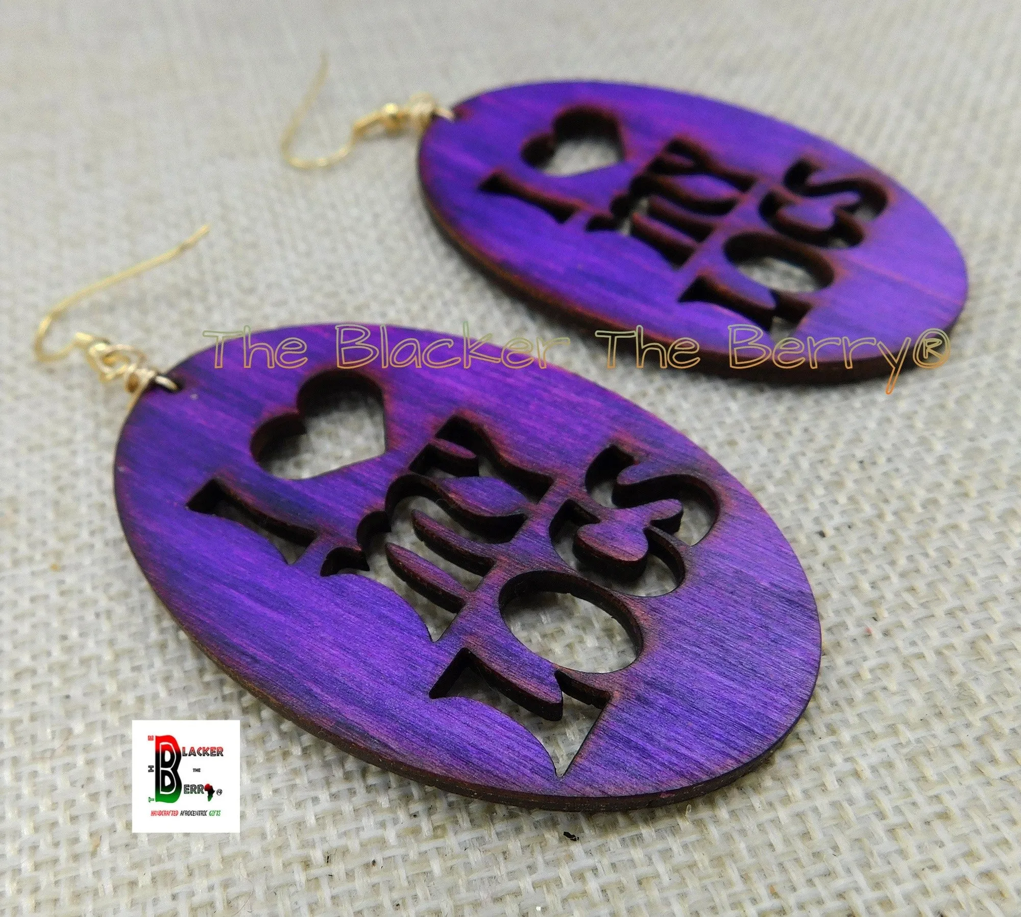 Loc Earrings I love my locs Jewelry Purple Wooden Dreads Dreadlocks Black Owned Business