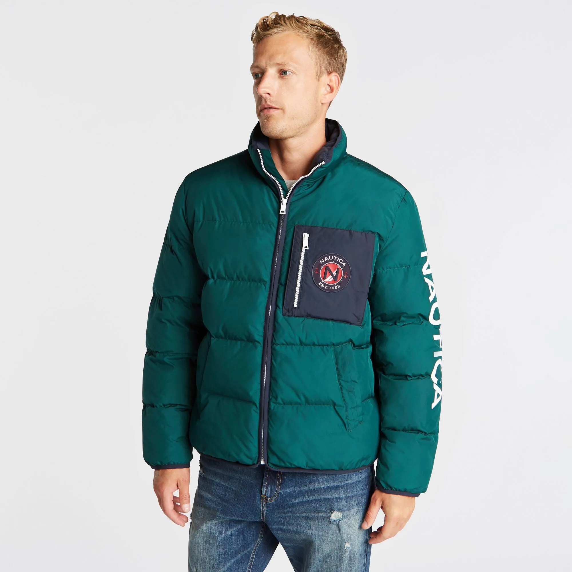 Nautica Men's Big & Tall Puffer Jacket With Tempasphere Olive