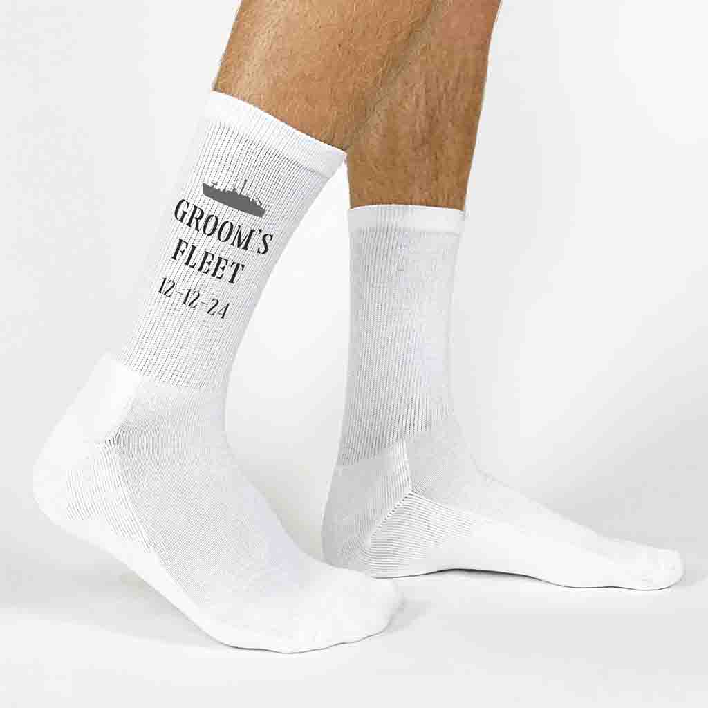 Navy Theme Personalized Wedding Socks with Wedding Date