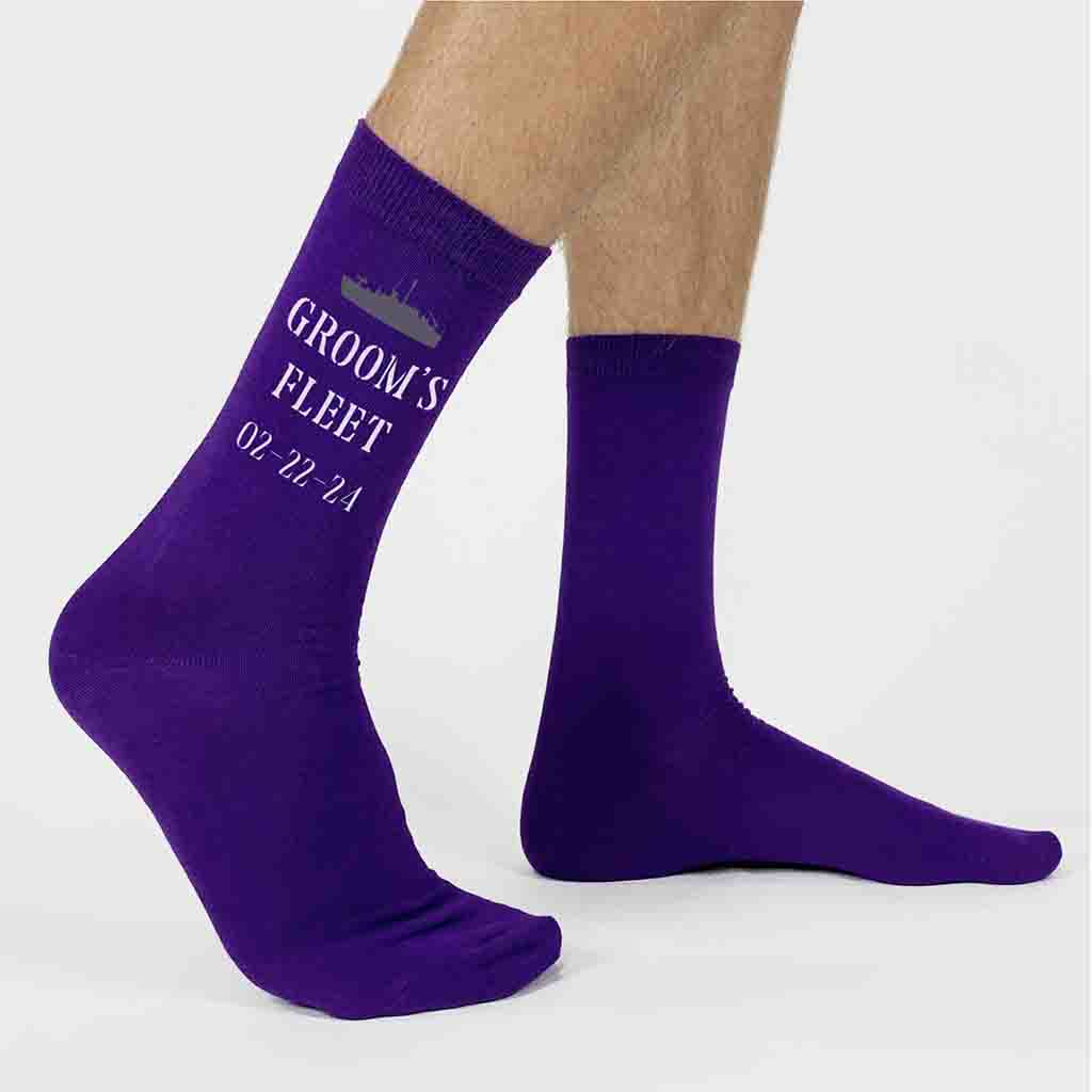 Navy Theme Personalized Wedding Socks with Wedding Date