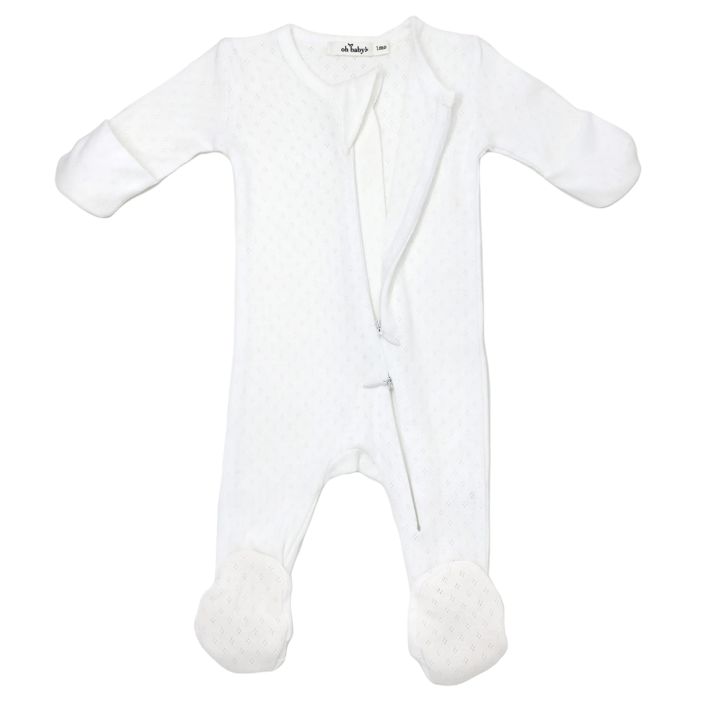 oh baby! Pointelle Zipper Footie - Cream