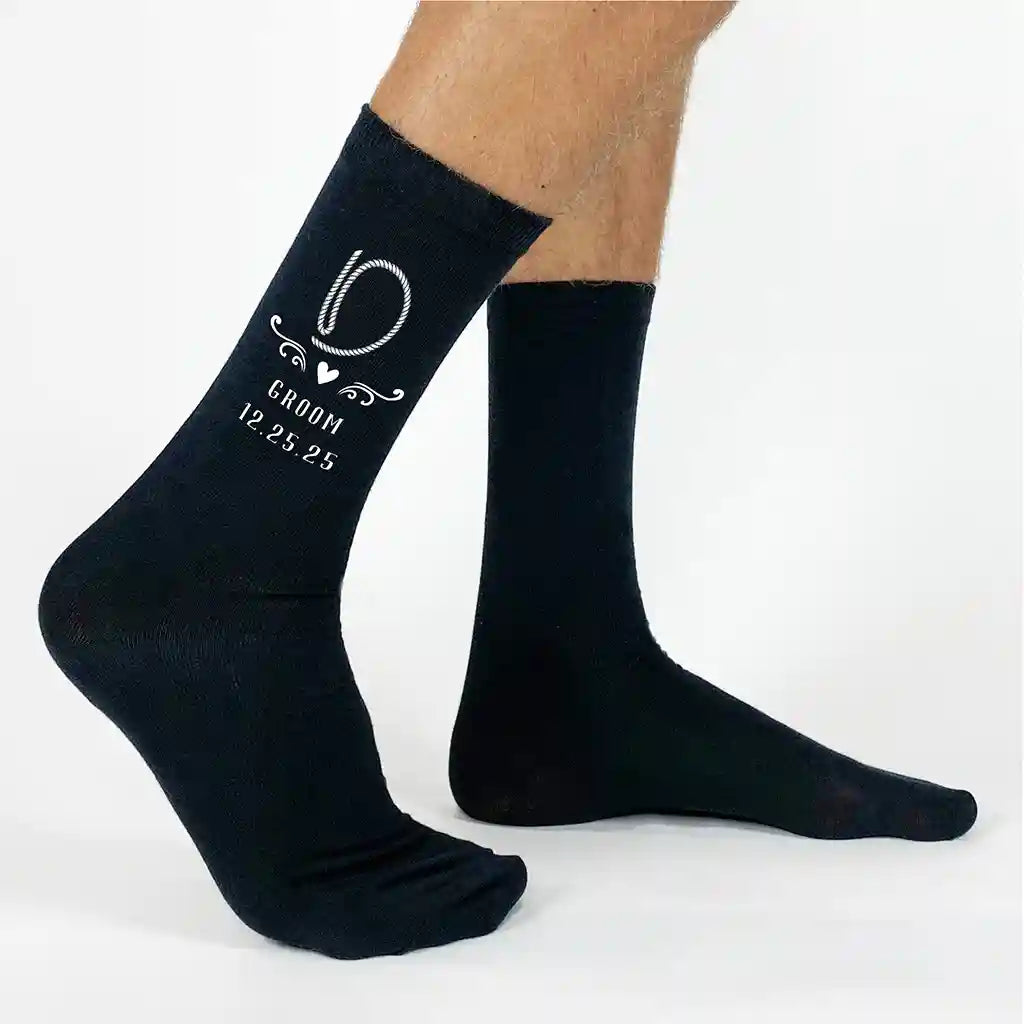 Personalized Monogram Groomsmen Socks for Rustic Ranch Wedding