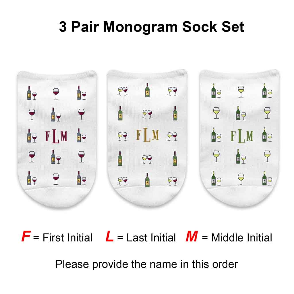 Personalized Sock Gift Box with Monogram Wine Design