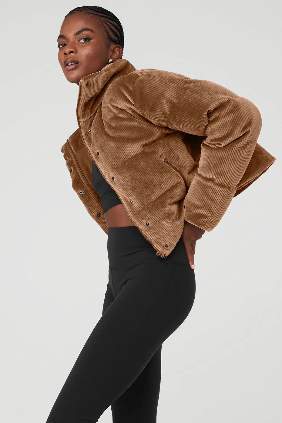 Ribbed Velour Gold Rush Puffer - Cinnamon Brown