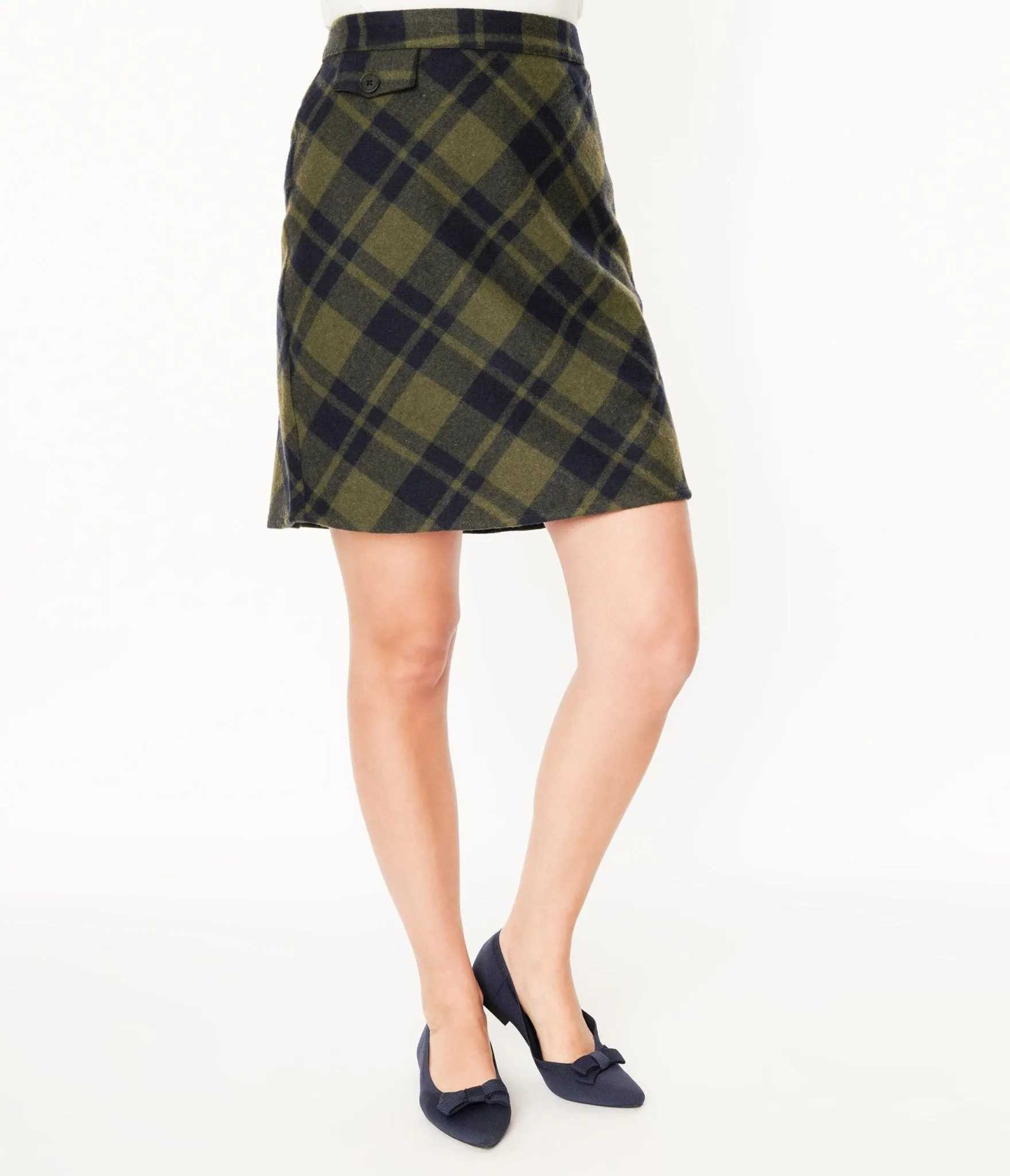 Sage Green & Navy Plaid Mini Skirt