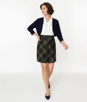 Sage Green & Navy Plaid Mini Skirt