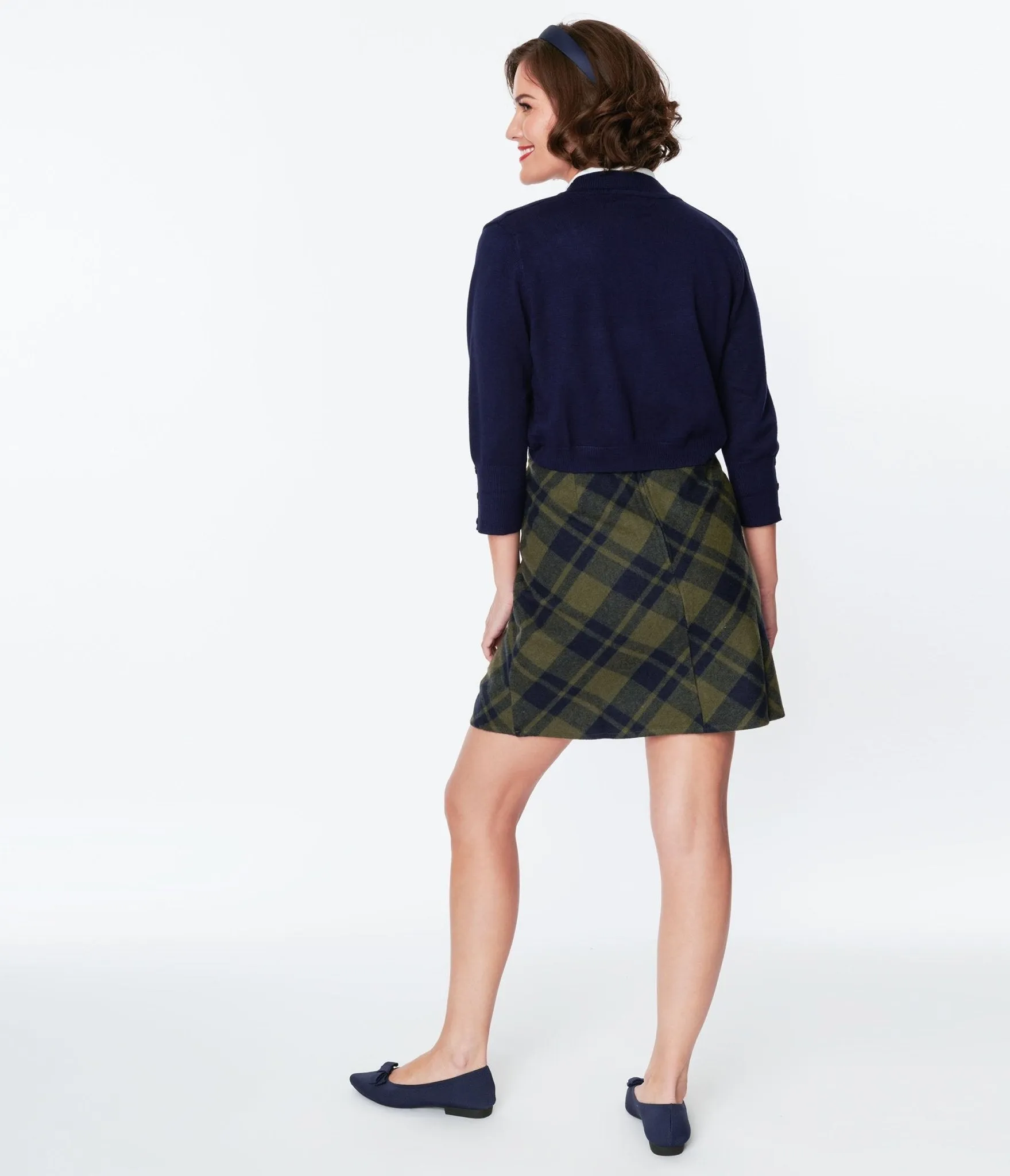 Sage Green & Navy Plaid Mini Skirt