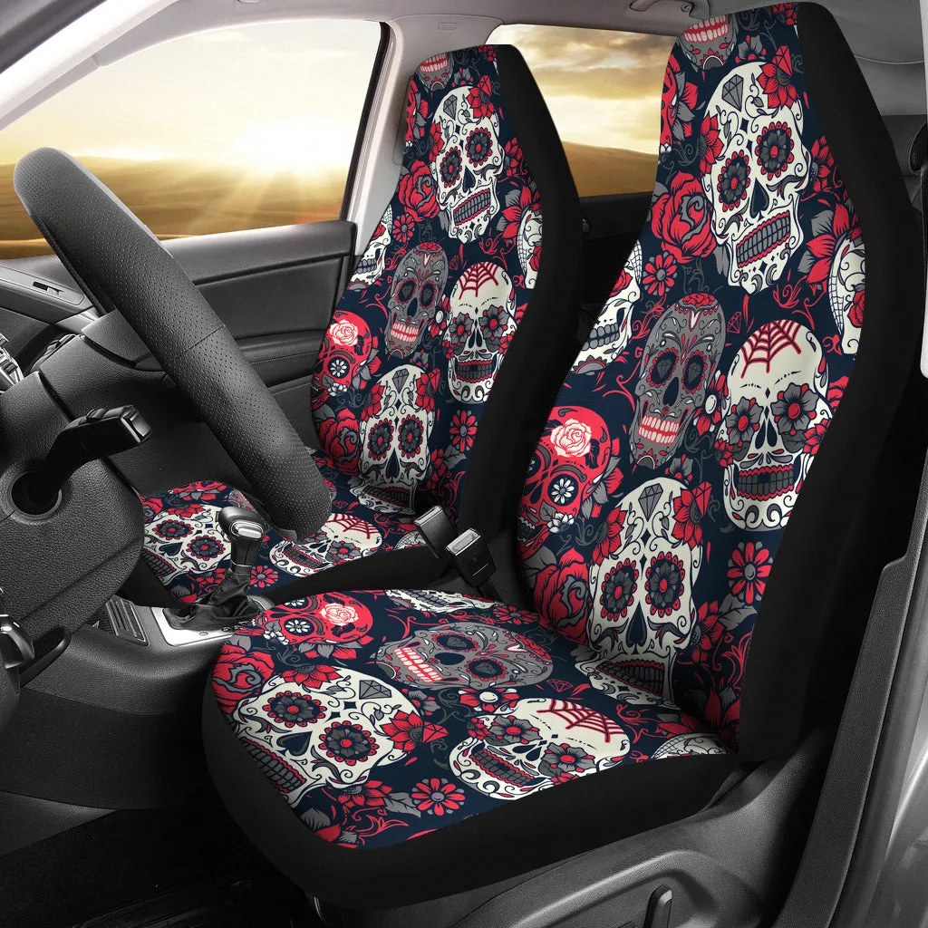 Sugar Skull Red Rose Universal Printed Car Seat Covers