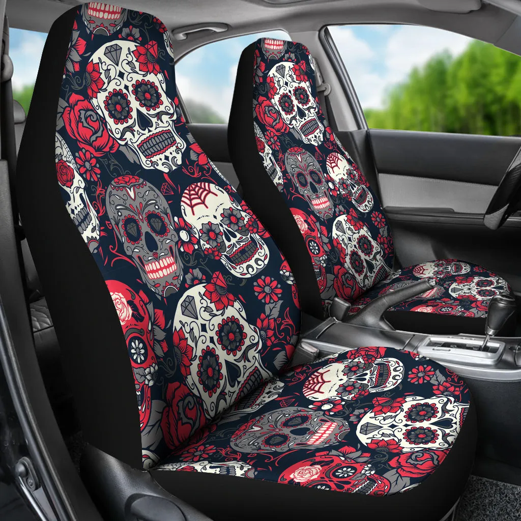 Sugar Skull Red Rose Universal Printed Car Seat Covers