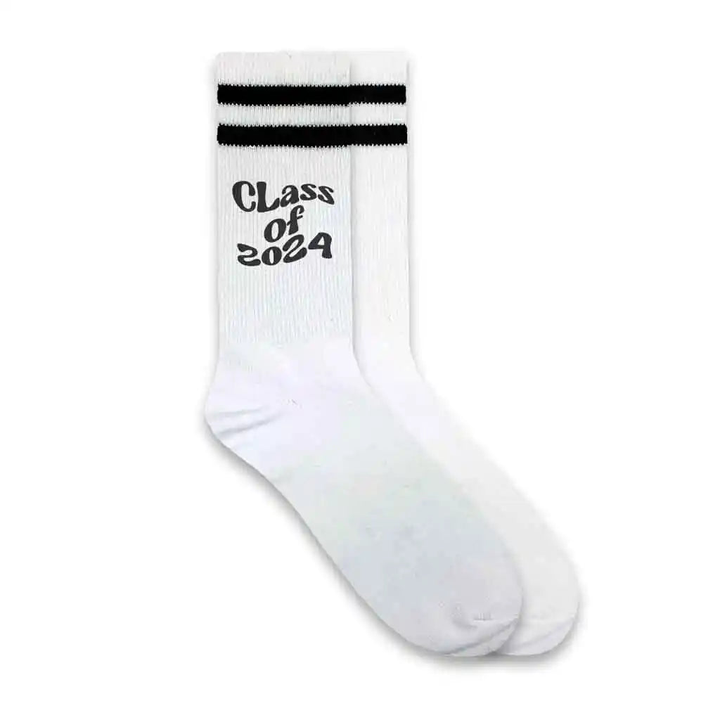 The Class of 2024 Graduation Socks with Black Stripes