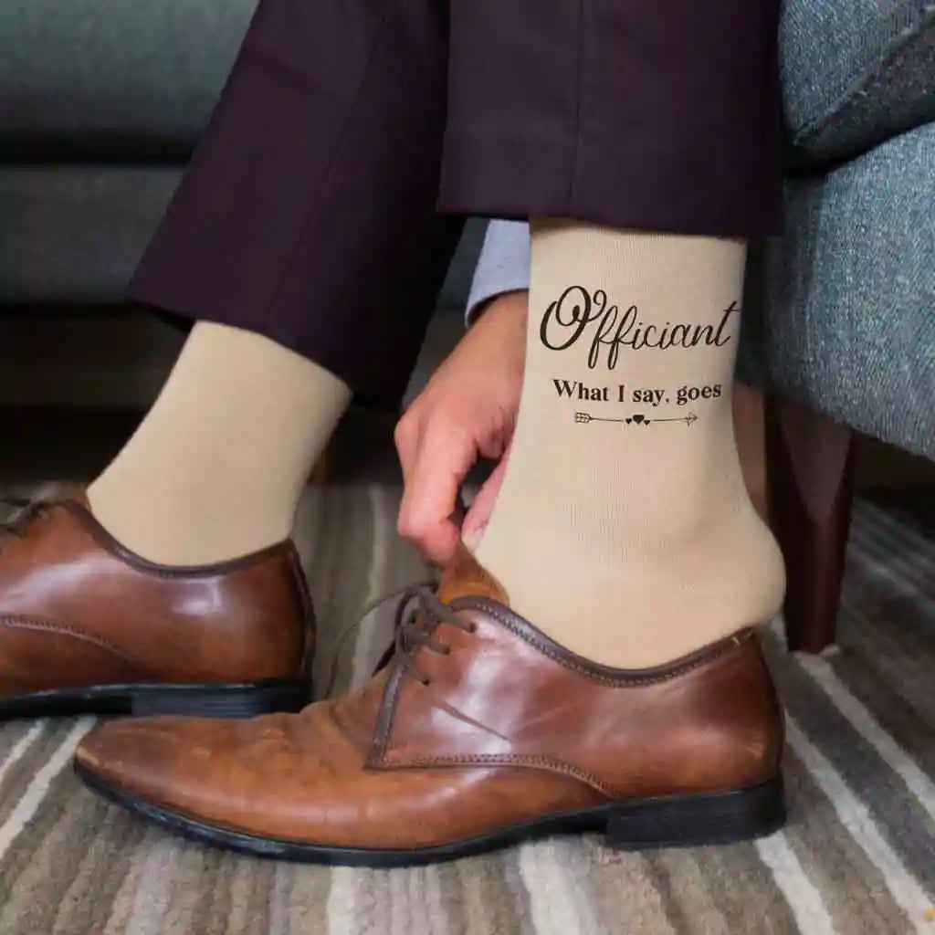 Wedding Party Socks with a Fun Saying for the Officiant