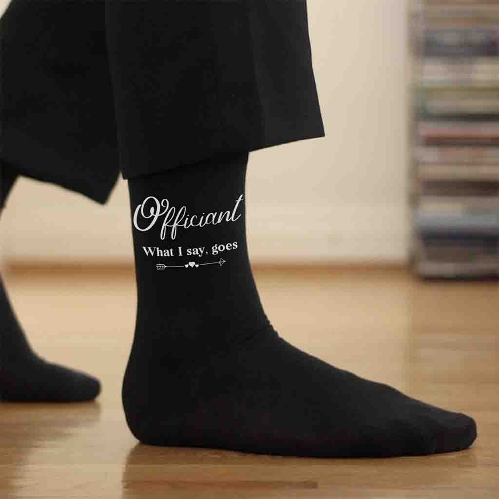 Wedding Party Socks with a Fun Saying for the Officiant