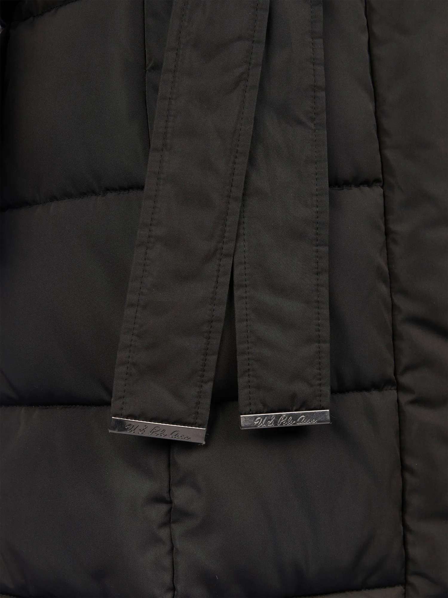 Womens Long Belted Puffer Coat in Black