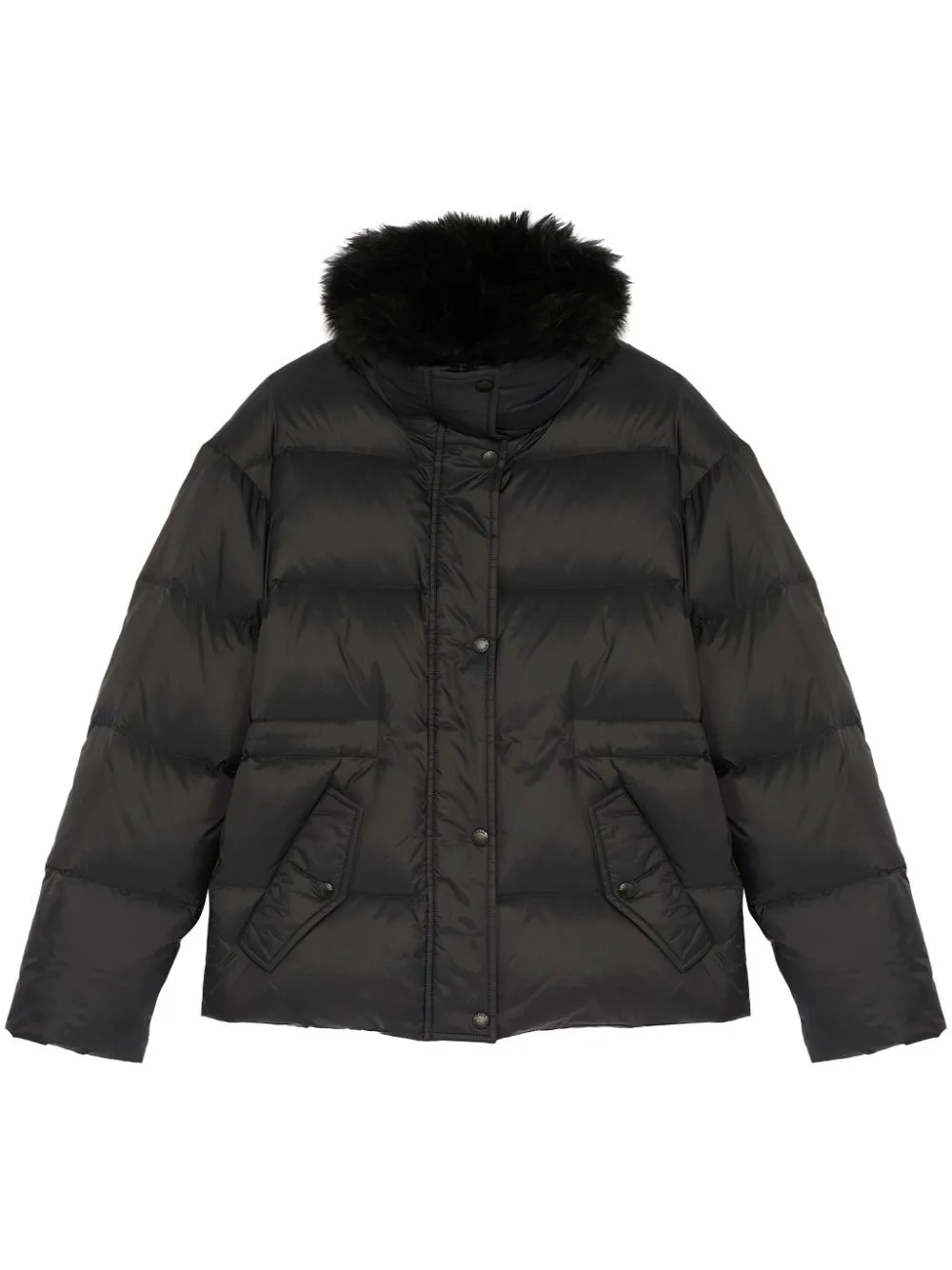 Yves Salomon lambswool-trim puffer jacket - Black